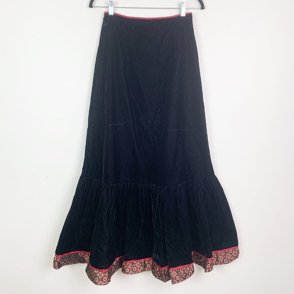 Scott McClintock Vintage Velvet Trumpet Maxi Skirt w Silk Trim in Black Size 6
